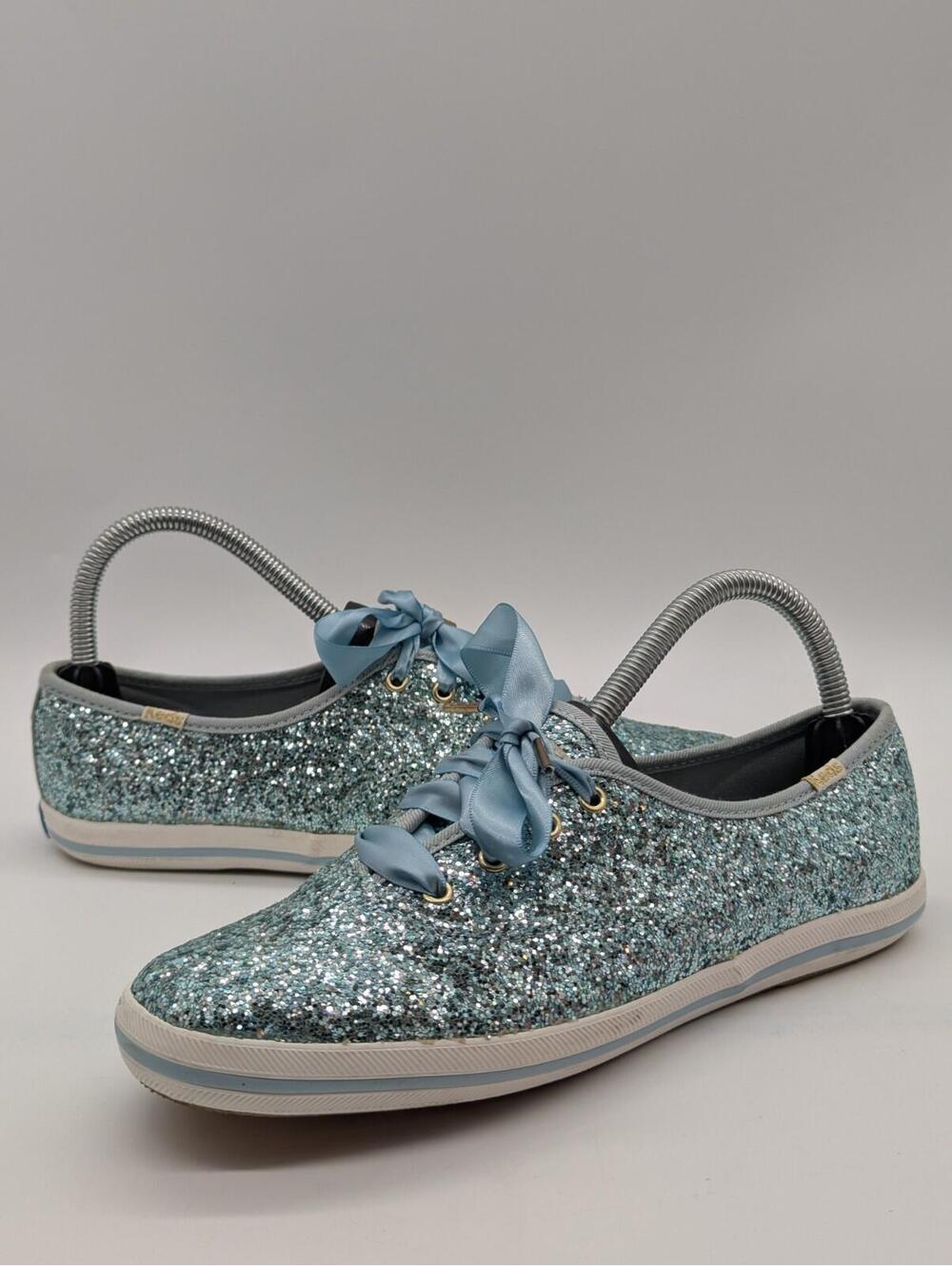 Womens Size 7 Keds X Kate Spade New York Champion Blue Glitter Sneaker Wf61658